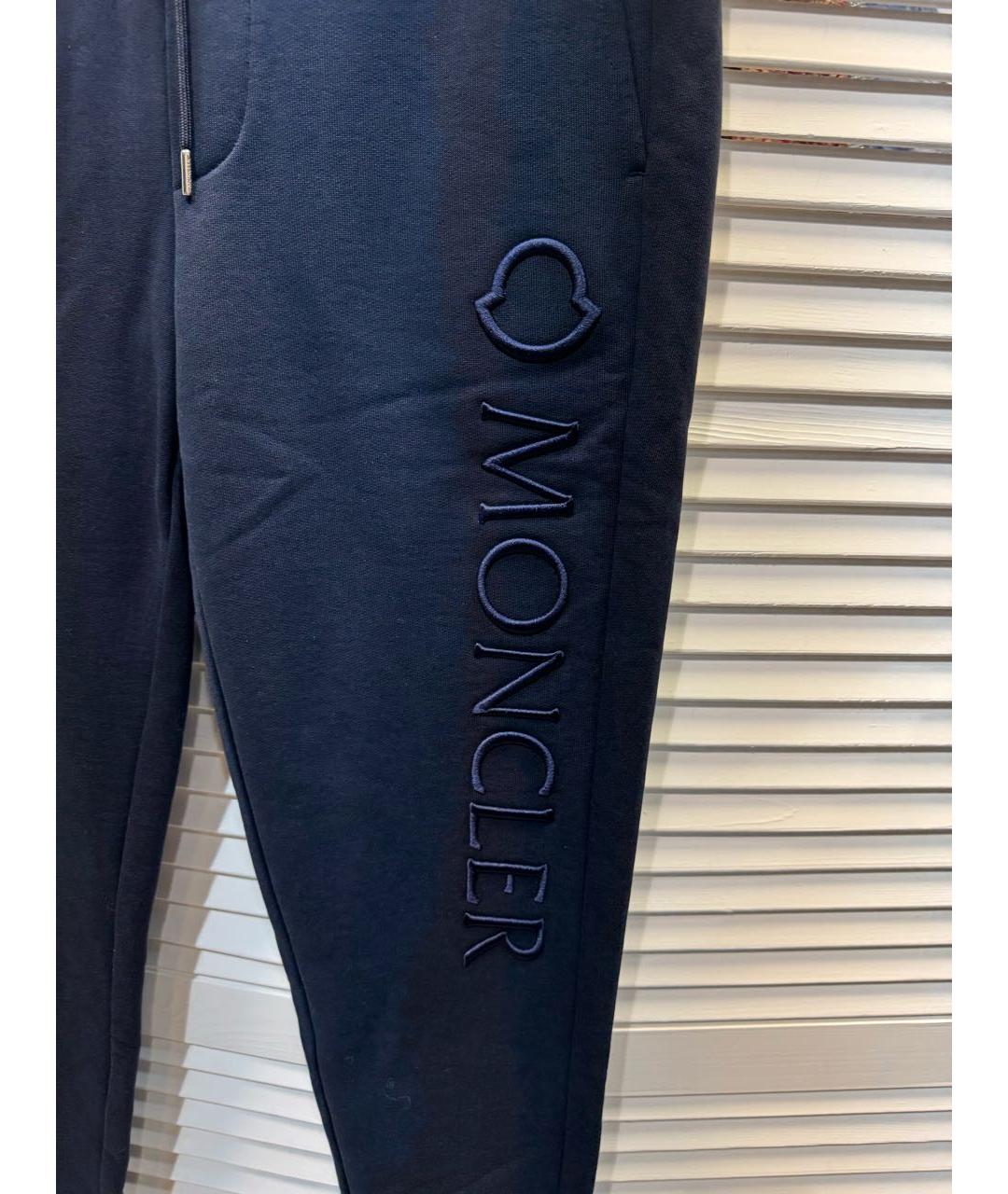 MONCLER Темно-синие хлопковые прямые брюки, фото 3