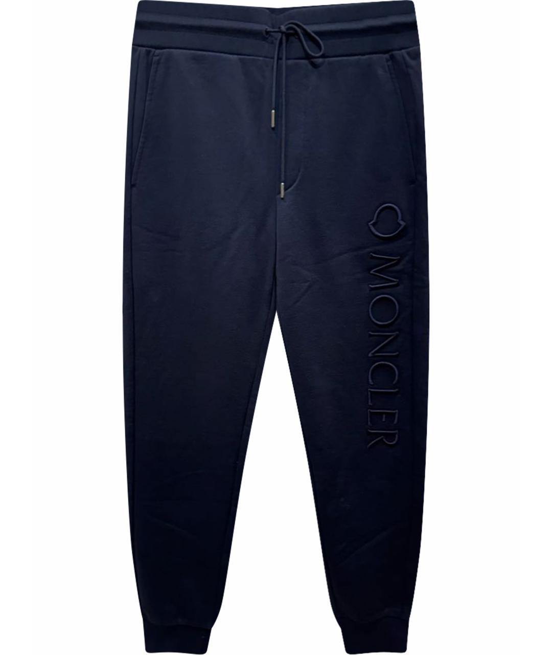 MONCLER Темно-синие хлопковые прямые брюки, фото 1