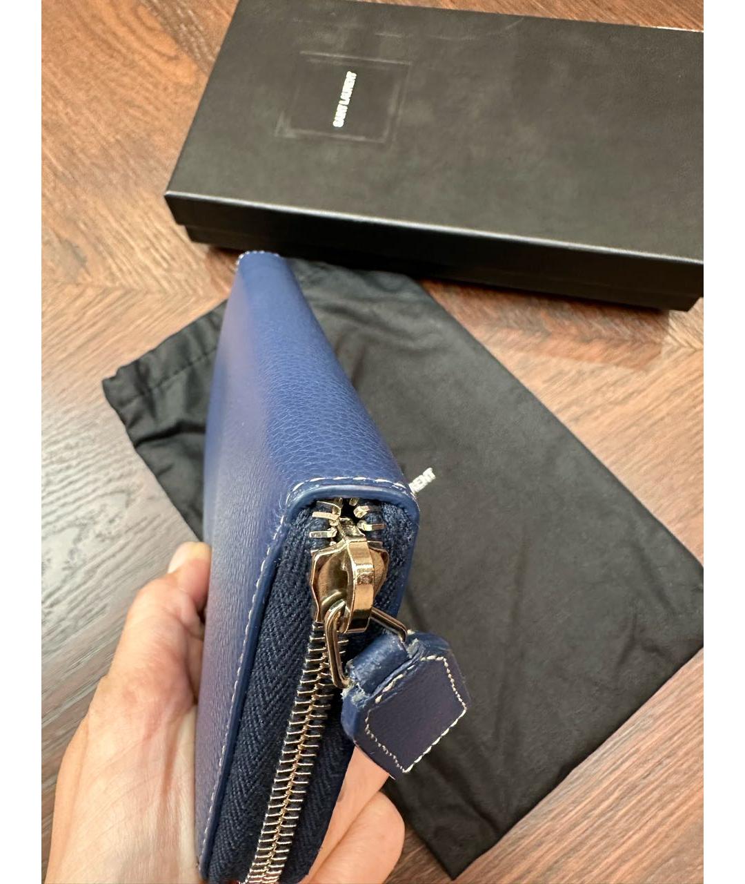 SAINT LAURENT Синий кожаный кошелек, фото 7