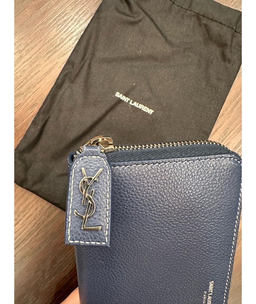 SAINT LAURENT Синий кожаный кошелек, фото 5