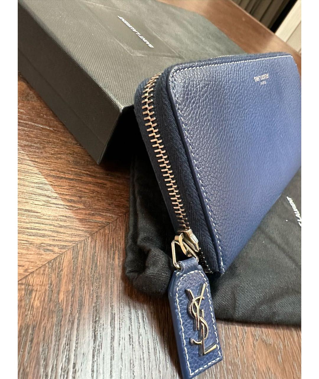 SAINT LAURENT Синий кожаный кошелек, фото 8