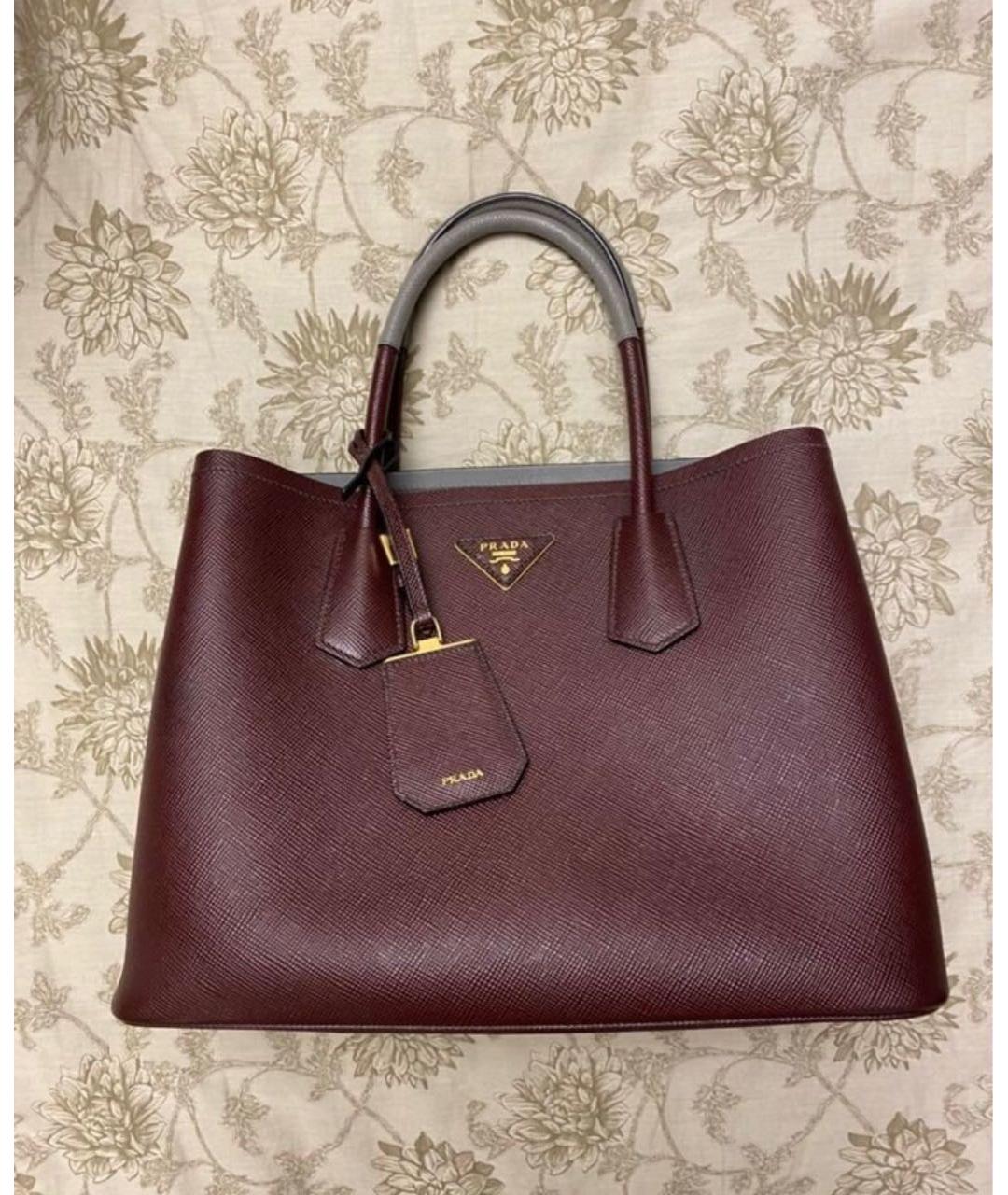 PRADA Бордовая кожаная сумка тоут, фото 8