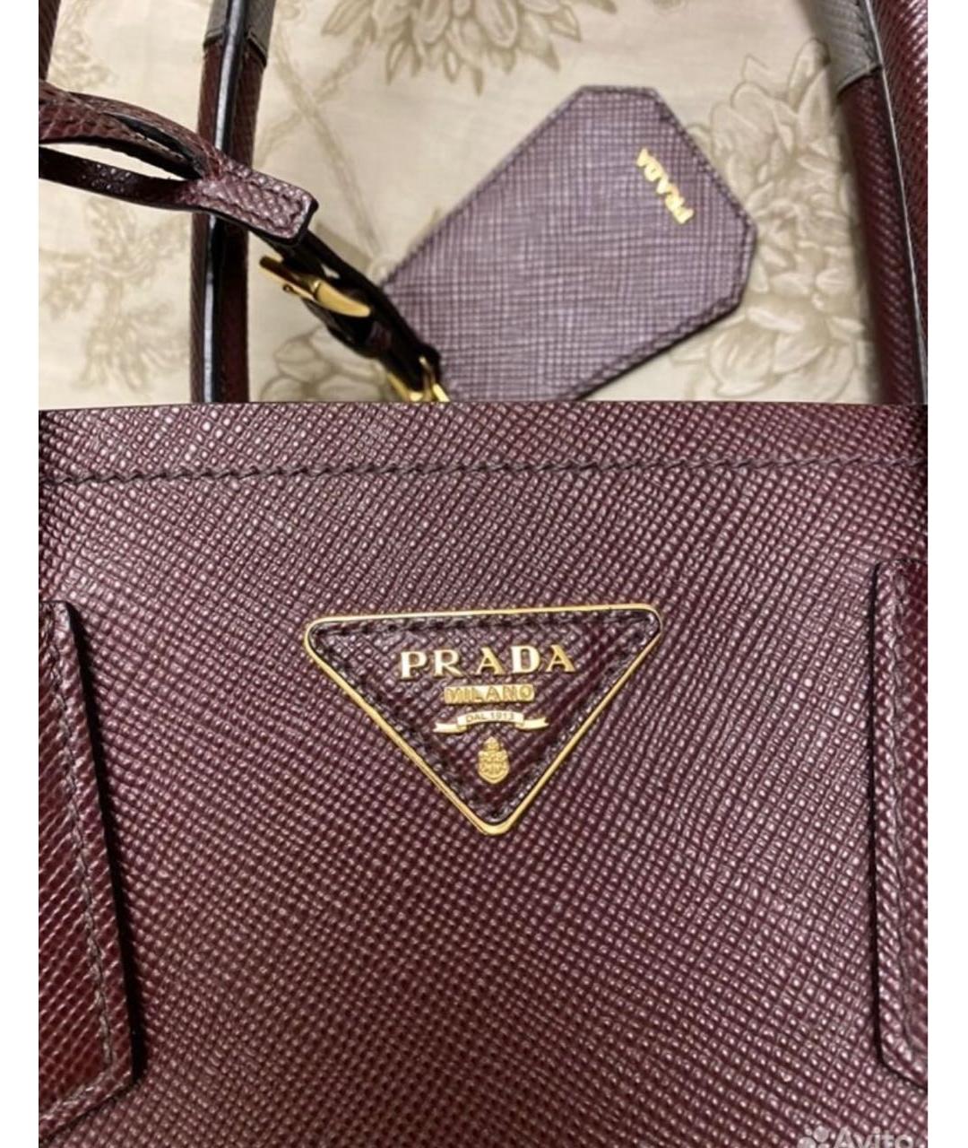 PRADA Бордовая кожаная сумка тоут, фото 5