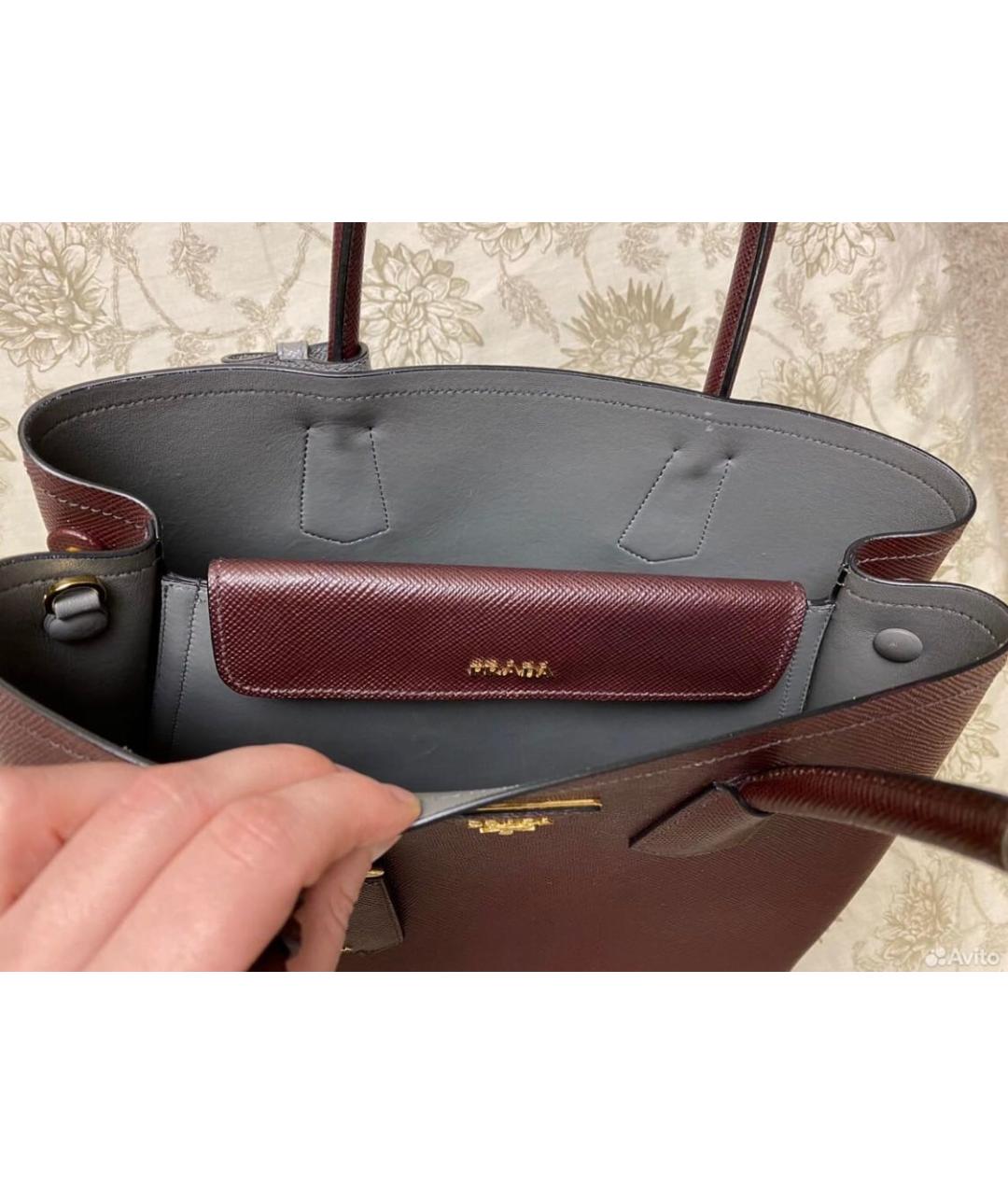 PRADA Бордовая кожаная сумка тоут, фото 2