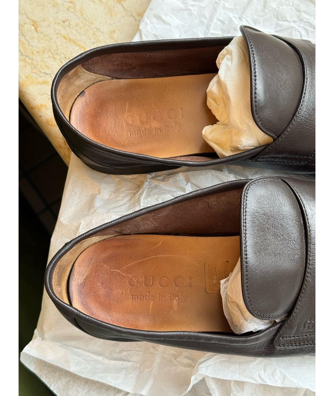 GUCCI Коричневые кожаные лоферы, фото 7