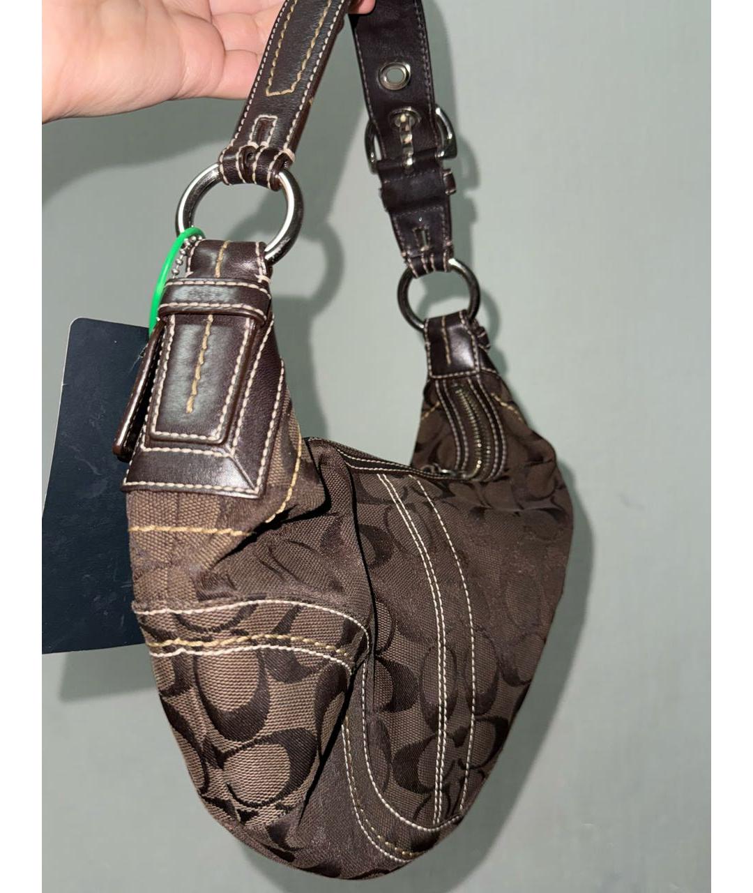 COACH Коричневая жаккардовая сумка с короткими ручками, фото 2