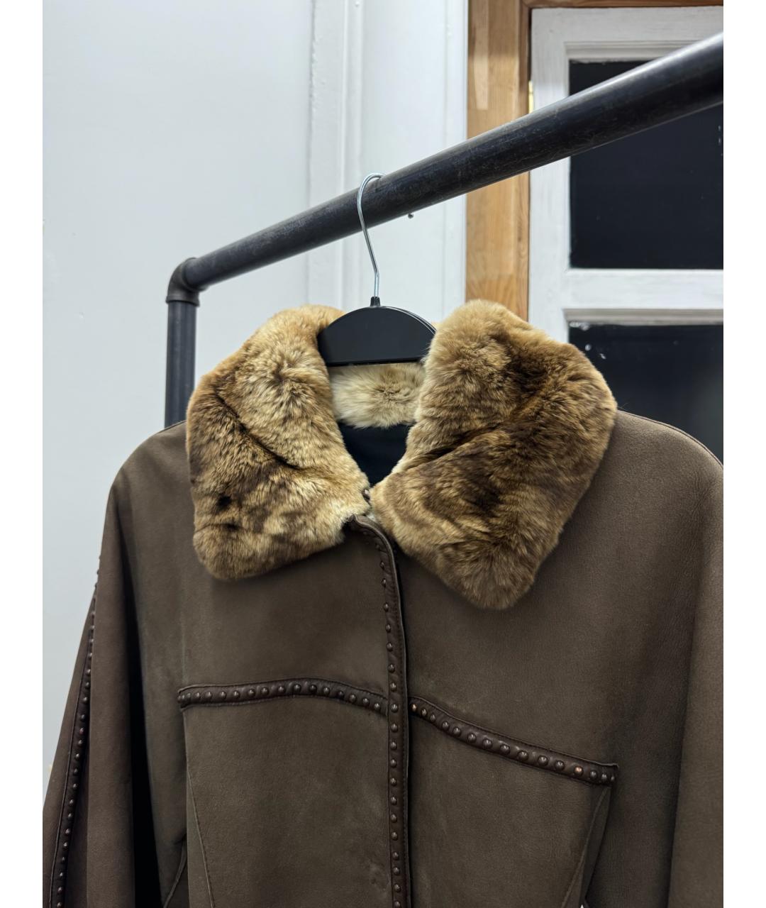 FENDI Коричневая кожаная дубленка, фото 2