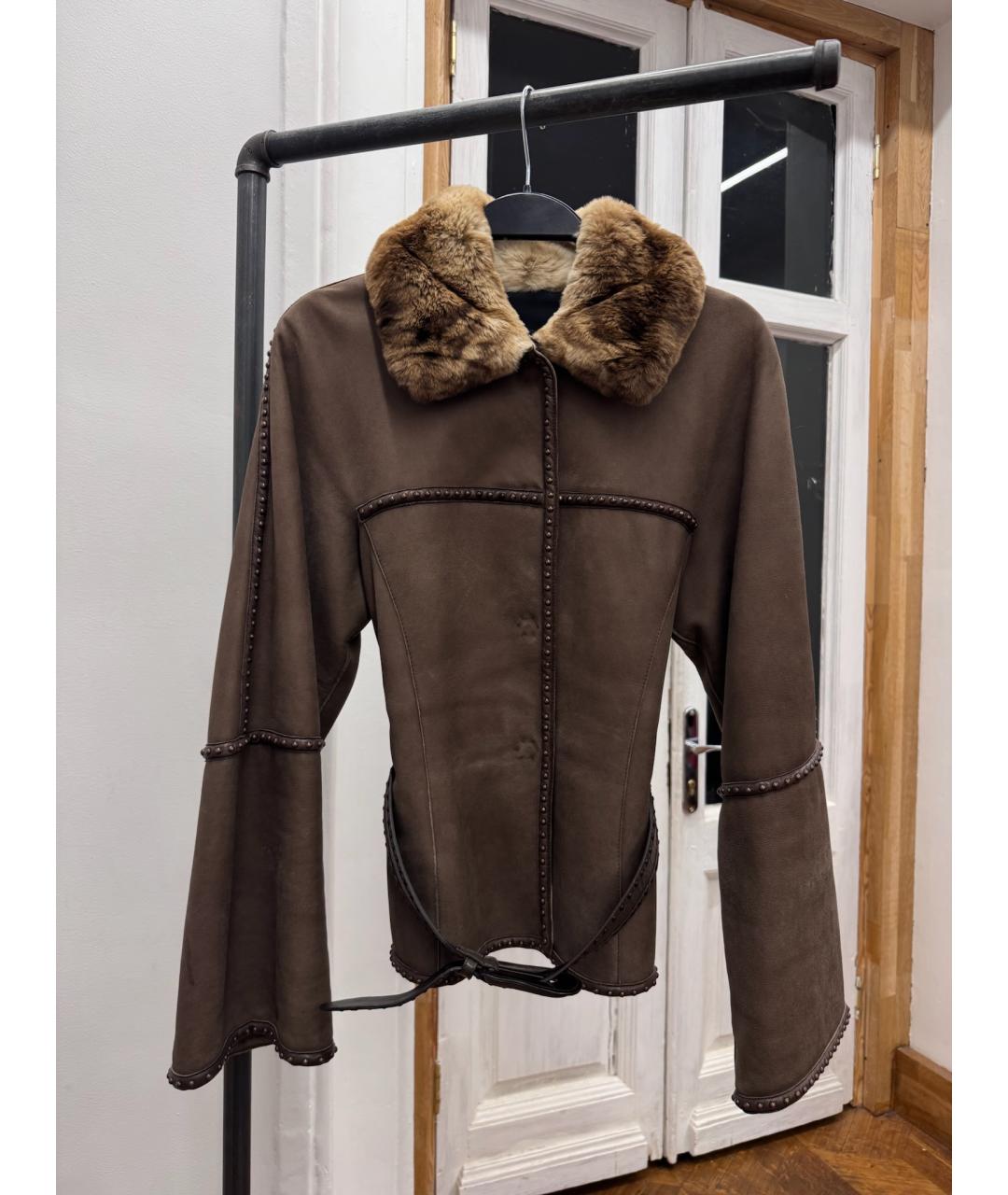 FENDI Коричневая кожаная дубленка, фото 8