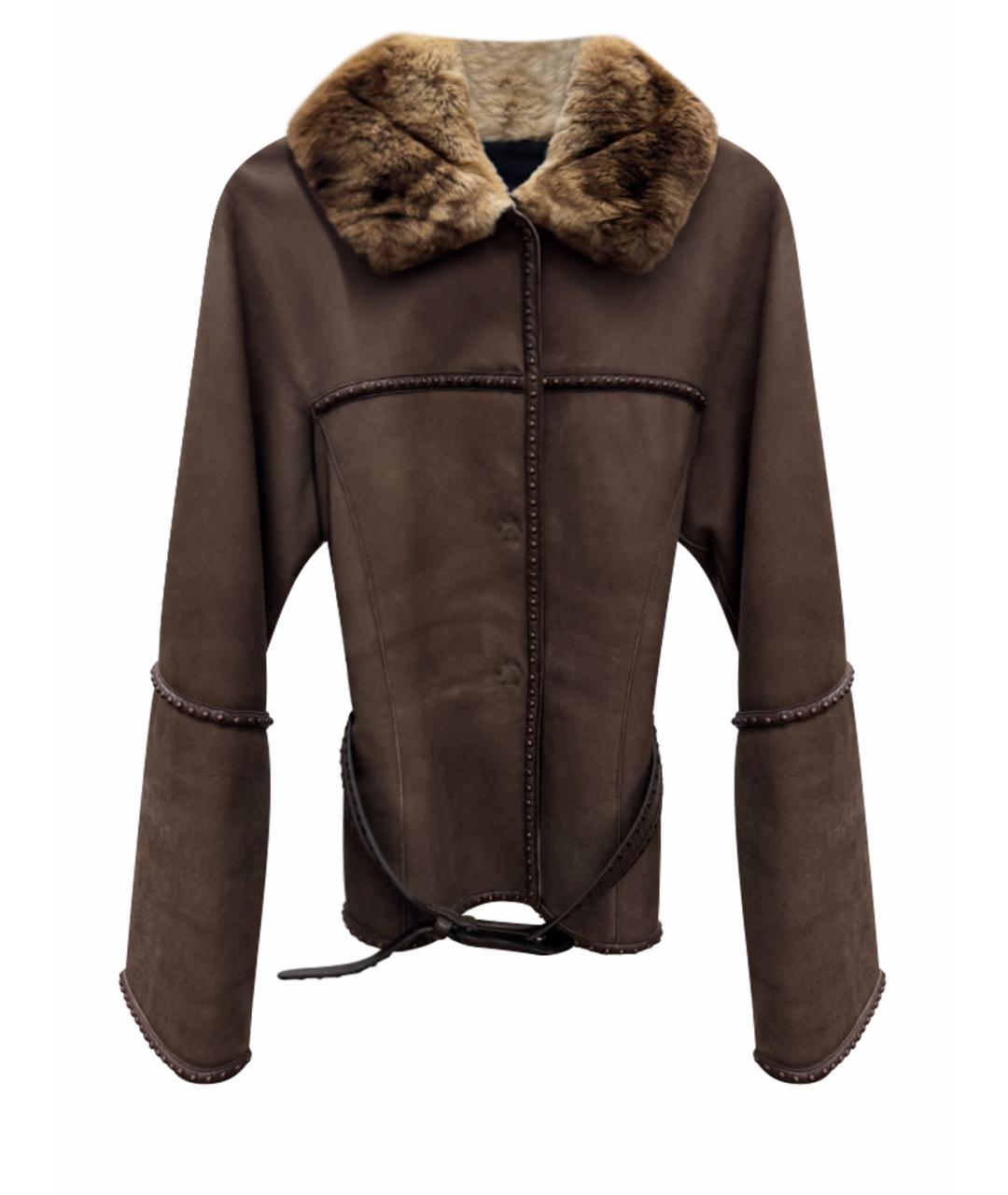 FENDI Коричневая кожаная дубленка, фото 1