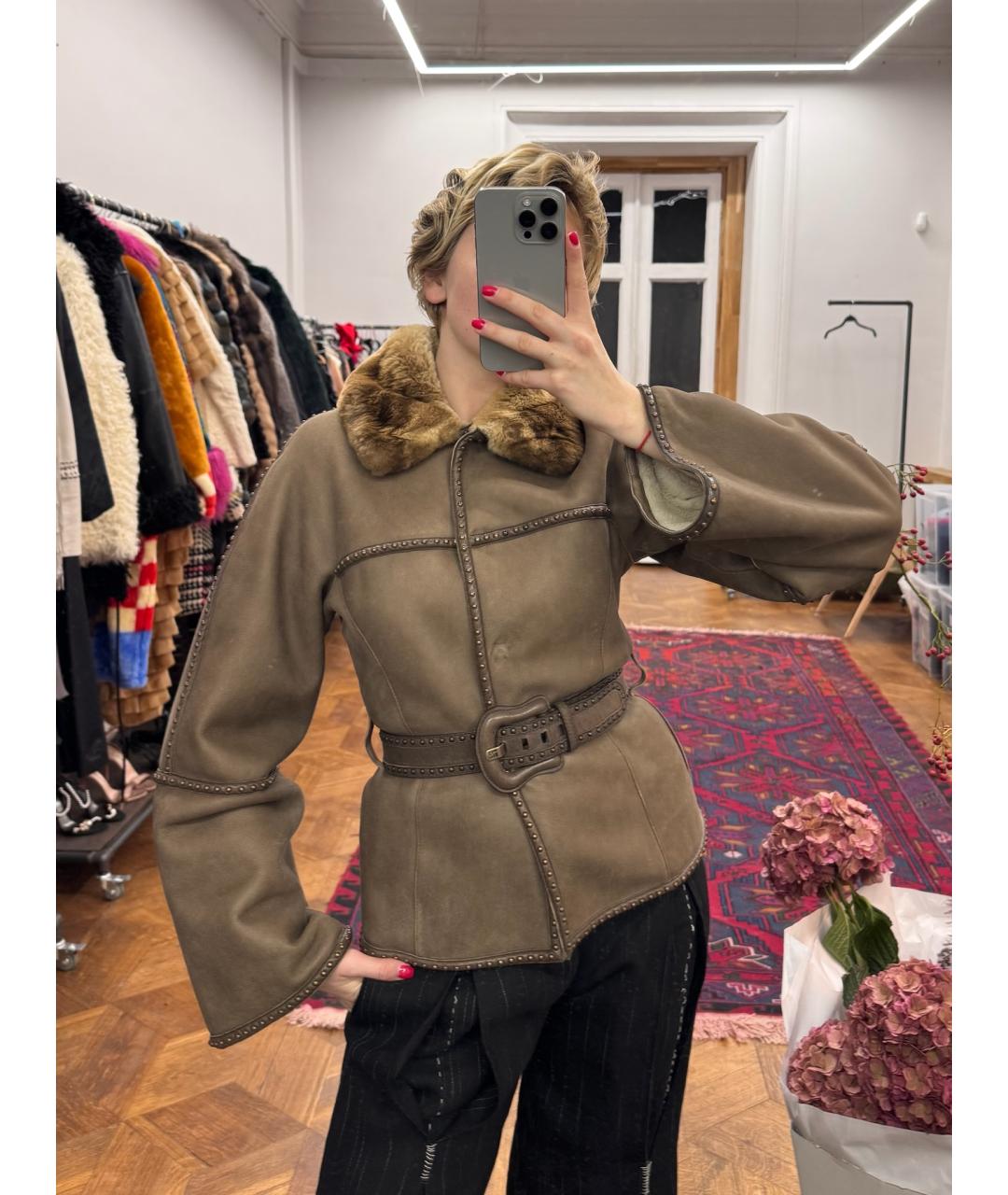 FENDI Коричневая кожаная дубленка, фото 6