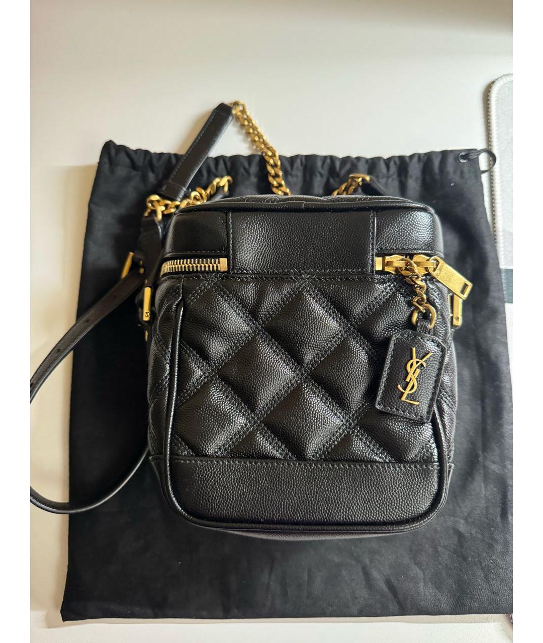 SAINT LAURENT Черная кожаная сумка с короткими ручками, фото 2