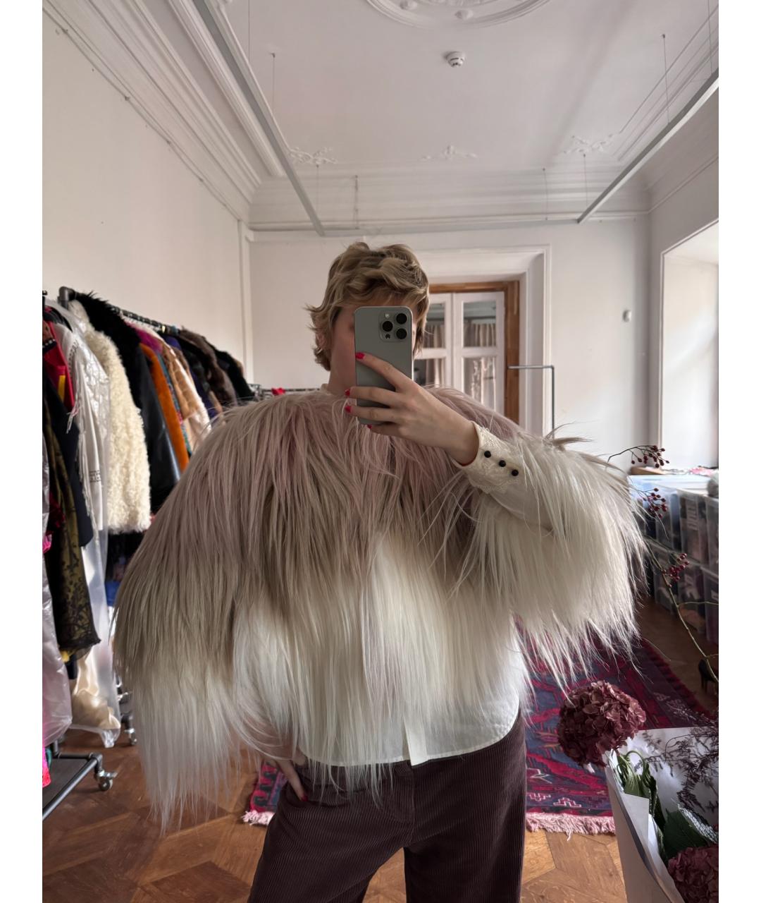 RED VALENTINO Бежевая меховая шуба, фото 2
