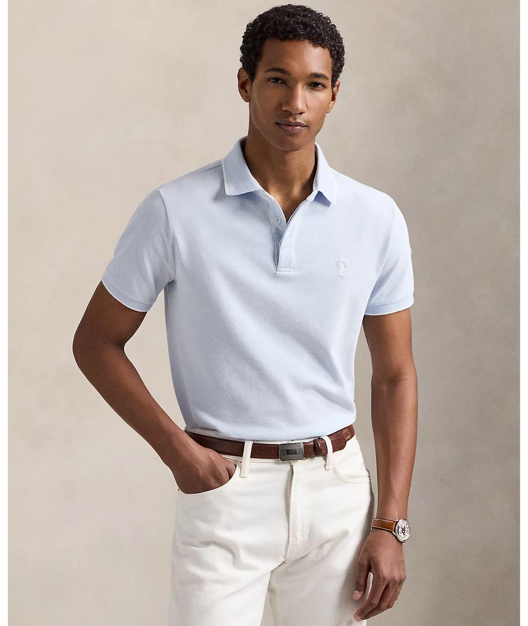 POLO RALPH LAUREN Голубое хлопковое поло с коротким рукавом, фото 4
