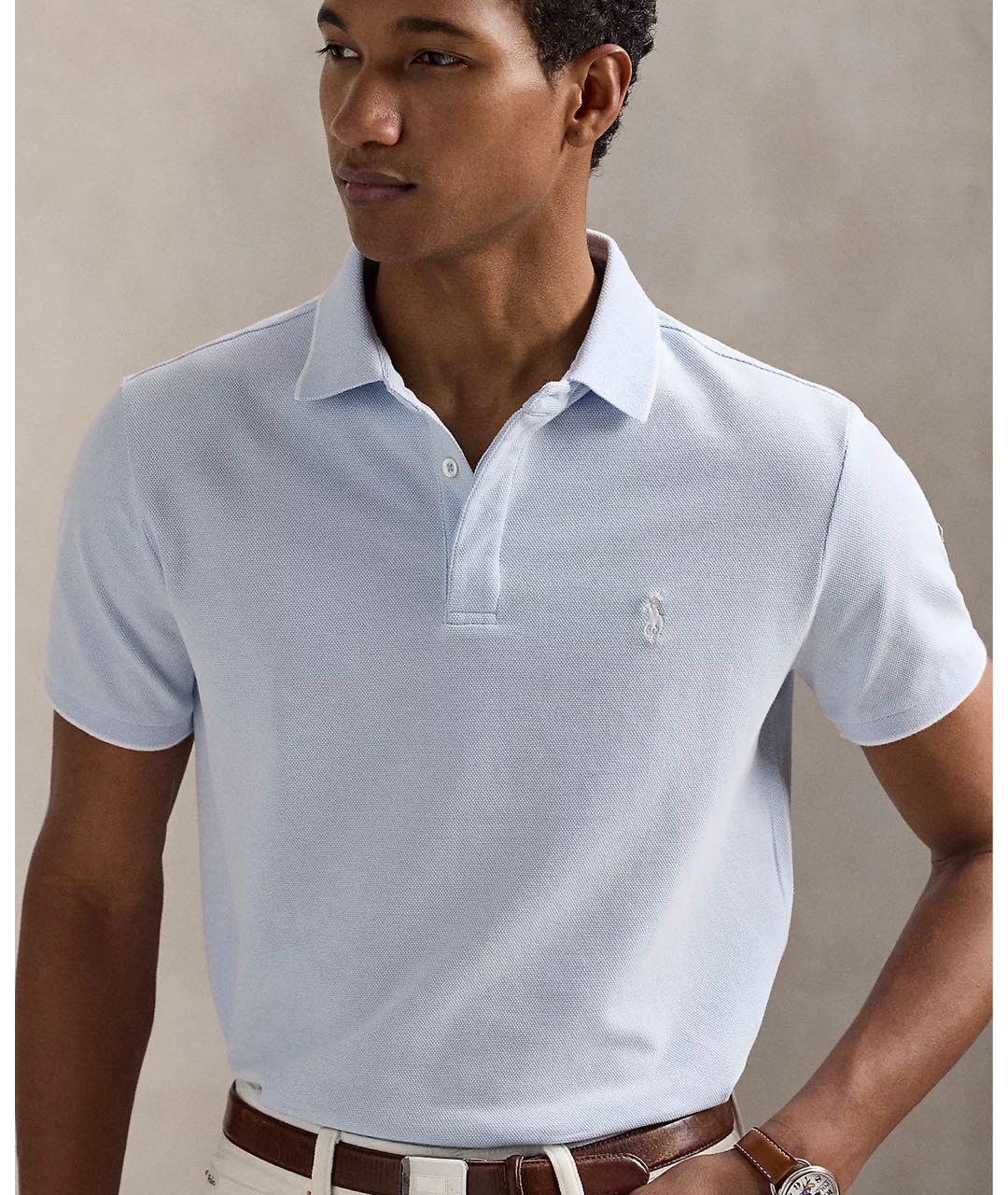 POLO RALPH LAUREN Голубое хлопковое поло с коротким рукавом, фото 3