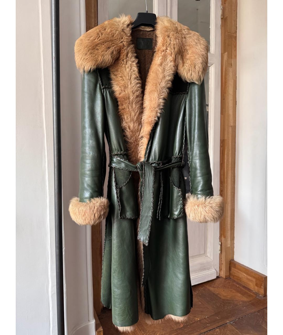 FENDI Зеленая кожаная дубленка, фото 6