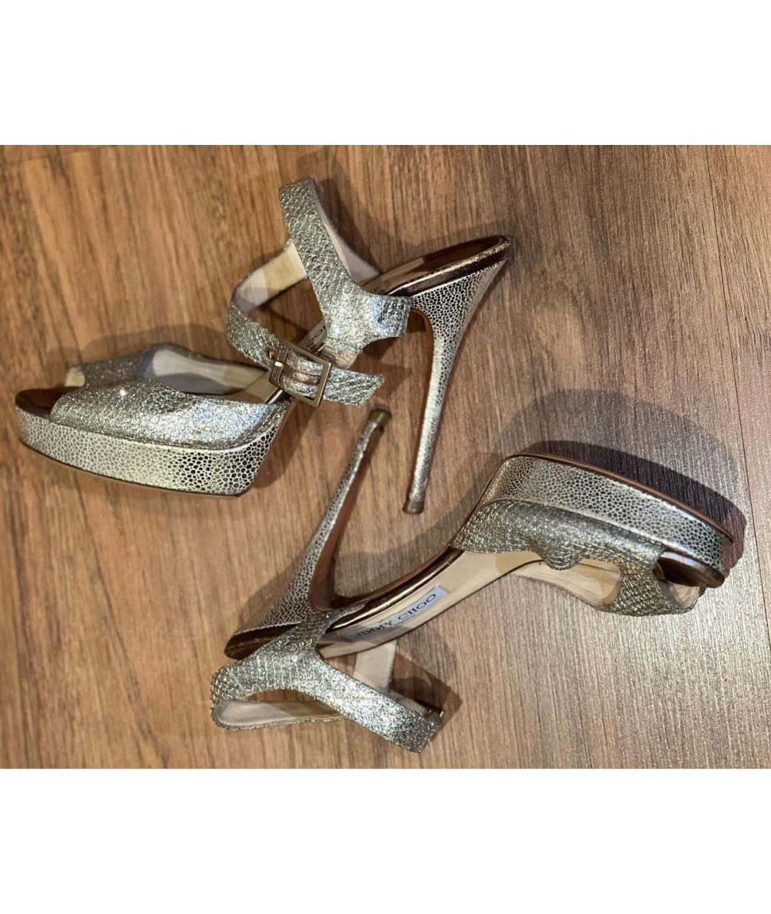 JIMMY CHOO Золотые кожаные босоножки, фото 7