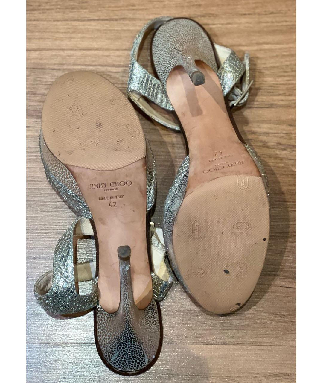 JIMMY CHOO Золотые кожаные босоножки, фото 5