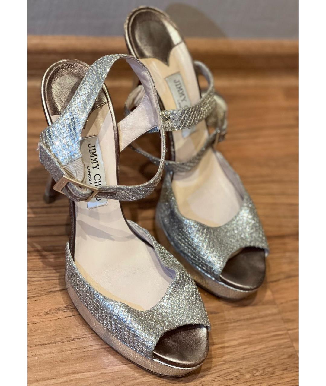 JIMMY CHOO Золотые кожаные босоножки, фото 6