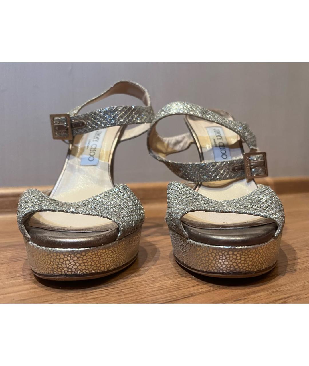 JIMMY CHOO Золотые кожаные босоножки, фото 3