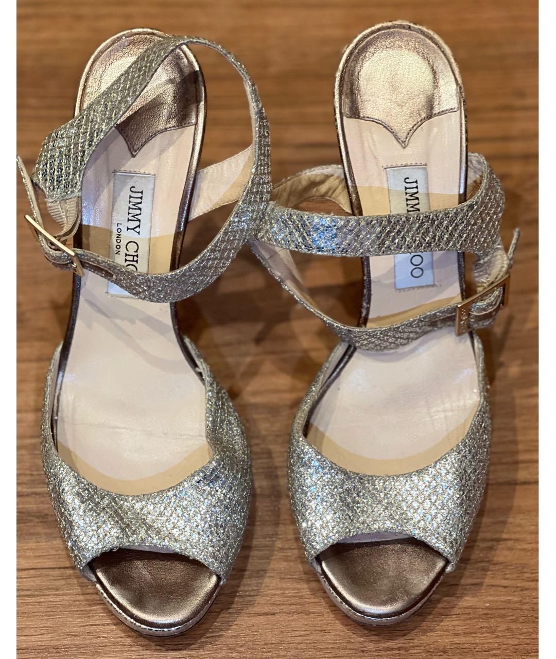 JIMMY CHOO Золотые кожаные босоножки, фото 2