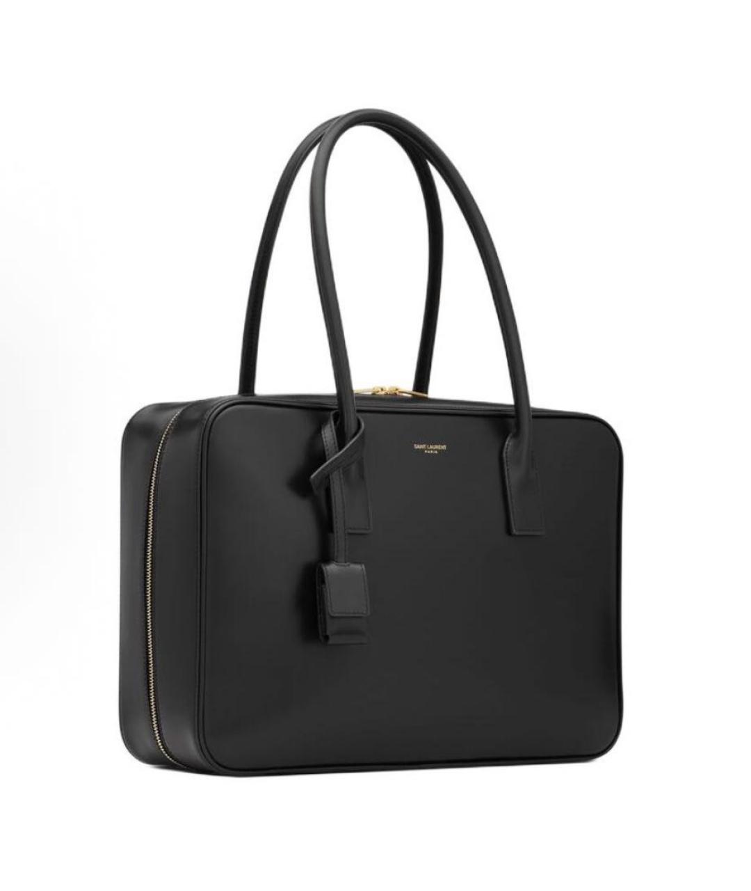 SAINT LAURENT Черная кожаная сумка с короткими ручками, фото 3