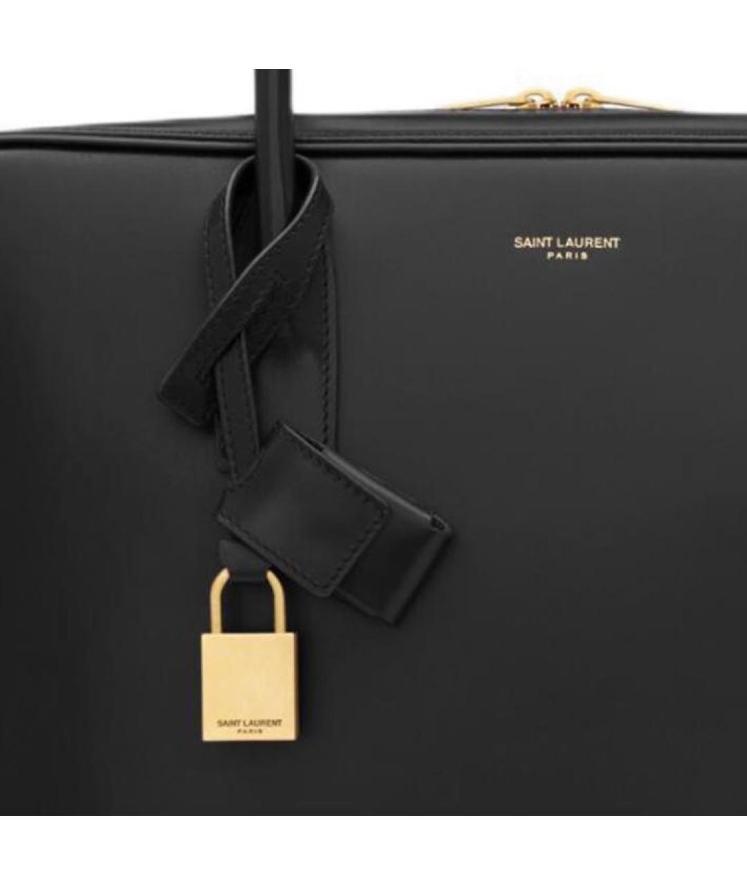 SAINT LAURENT Черная кожаная сумка с короткими ручками, фото 5