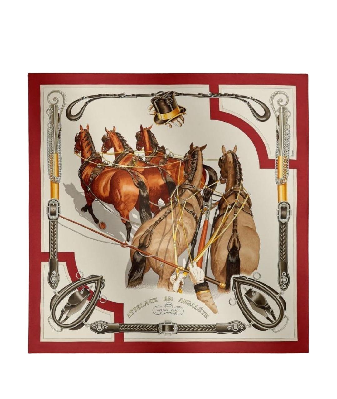 HERMES Бежевый шелковый платок, фото 1