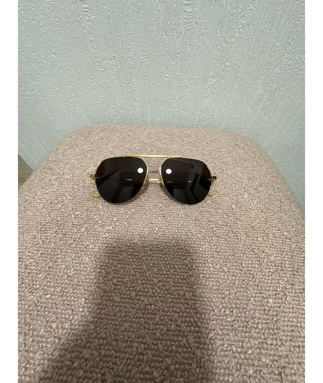 BOTTEGA VENETA Золотые металлические солнцезащитные очки, фото 9
