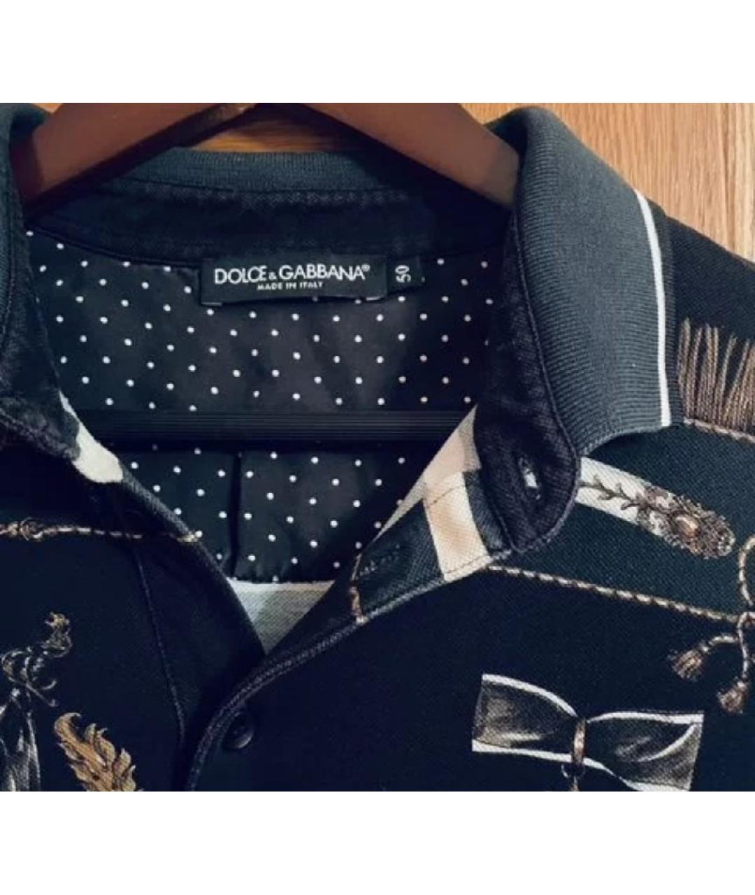 DOLCE&GABBANA Черное хлопковое поло с коротким рукавом, фото 3