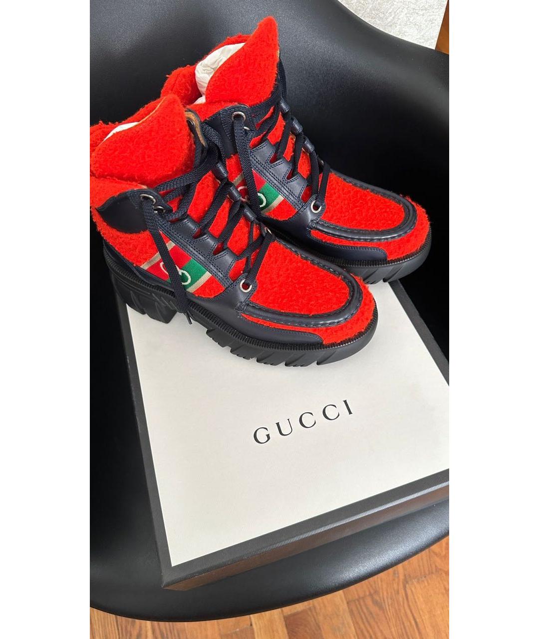 GUCCI Красные текстильные ботинки, фото 5