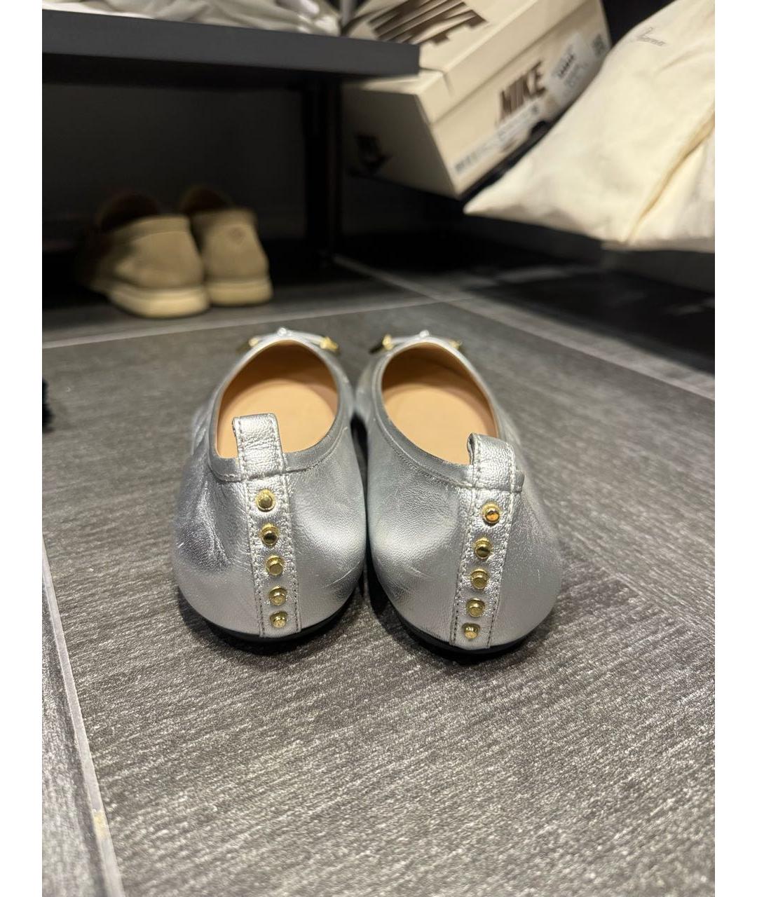 TOD'S Серебряные кожаные балетки, фото 4