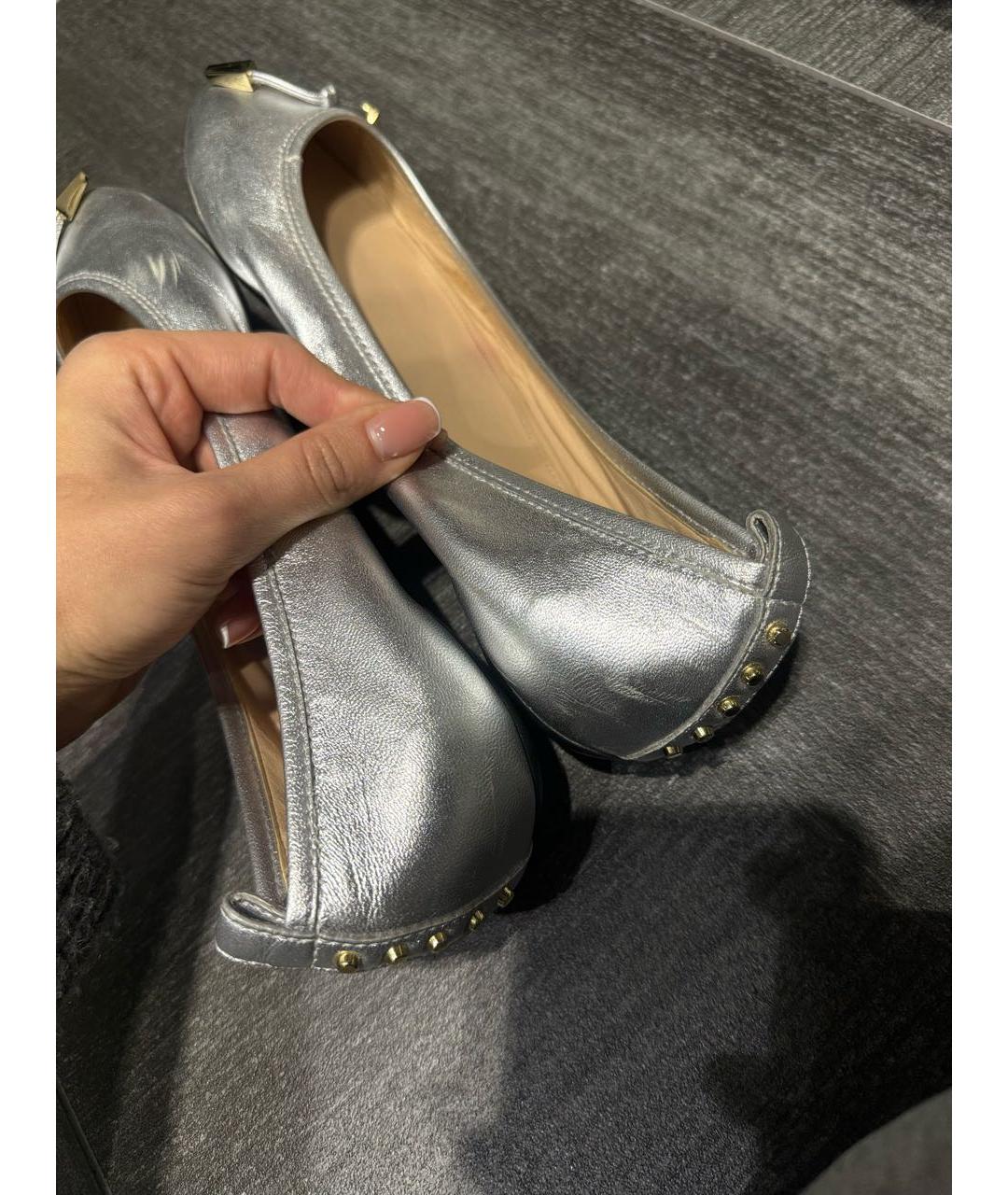 TOD'S Серебряные кожаные балетки, фото 7