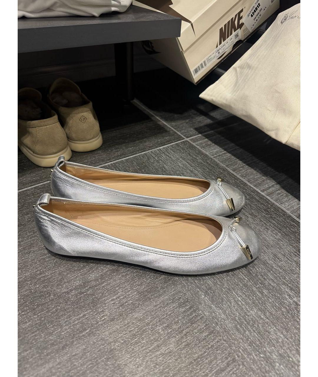 TOD'S Серебряные кожаные балетки, фото 9