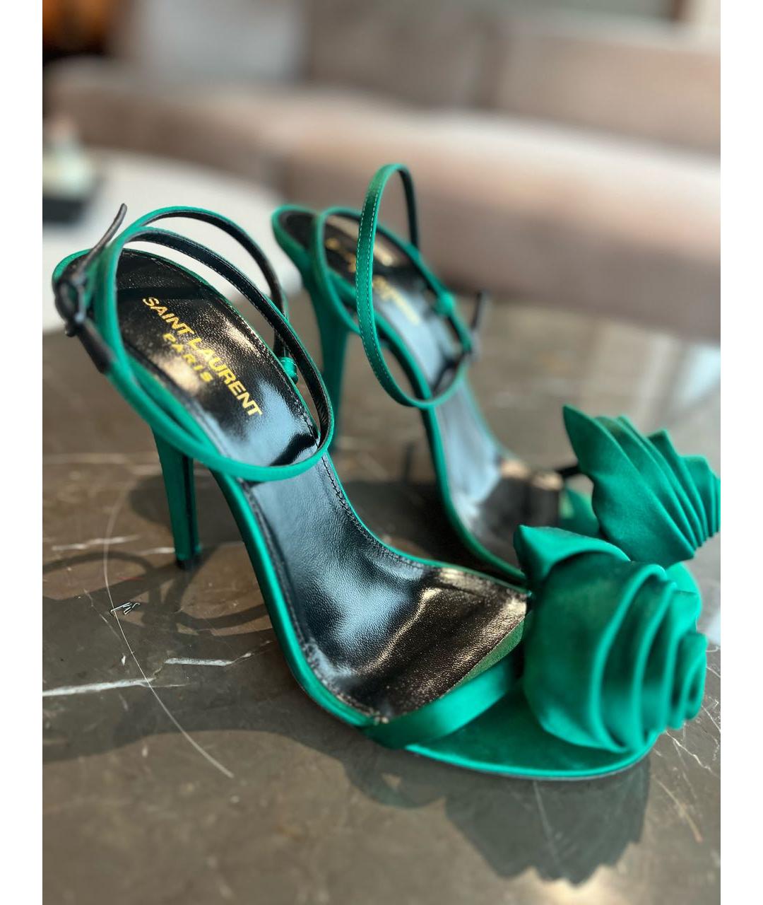 SAINT LAURENT Зеленые текстильные босоножки, фото 5
