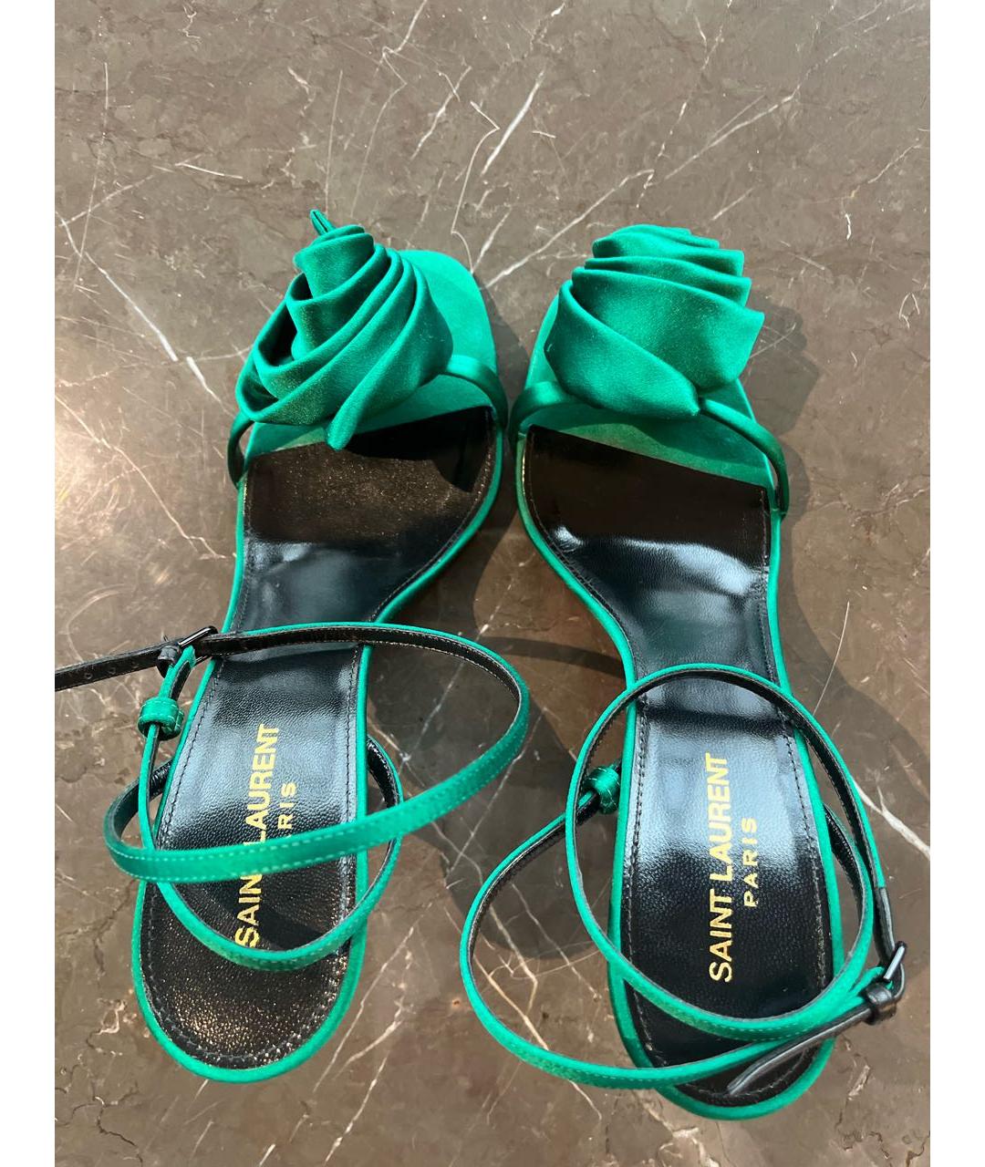 SAINT LAURENT Зеленые текстильные босоножки, фото 3