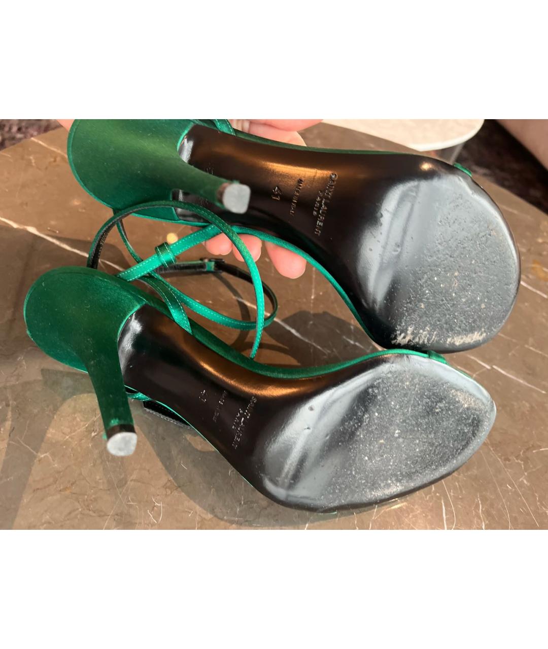 SAINT LAURENT Зеленые текстильные босоножки, фото 6