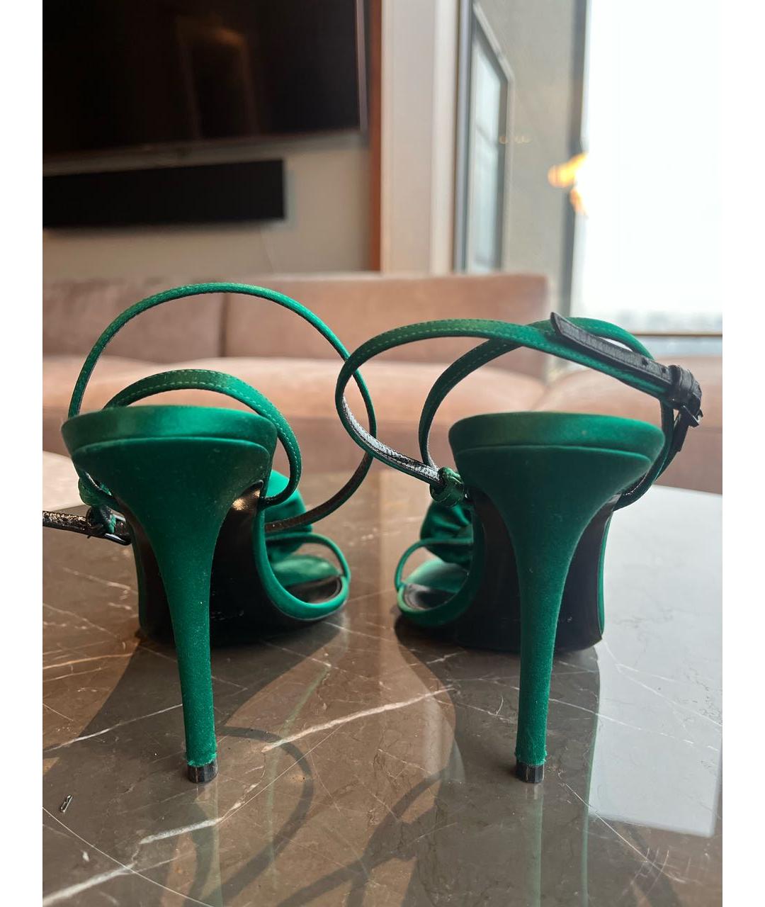 SAINT LAURENT Зеленые текстильные босоножки, фото 4