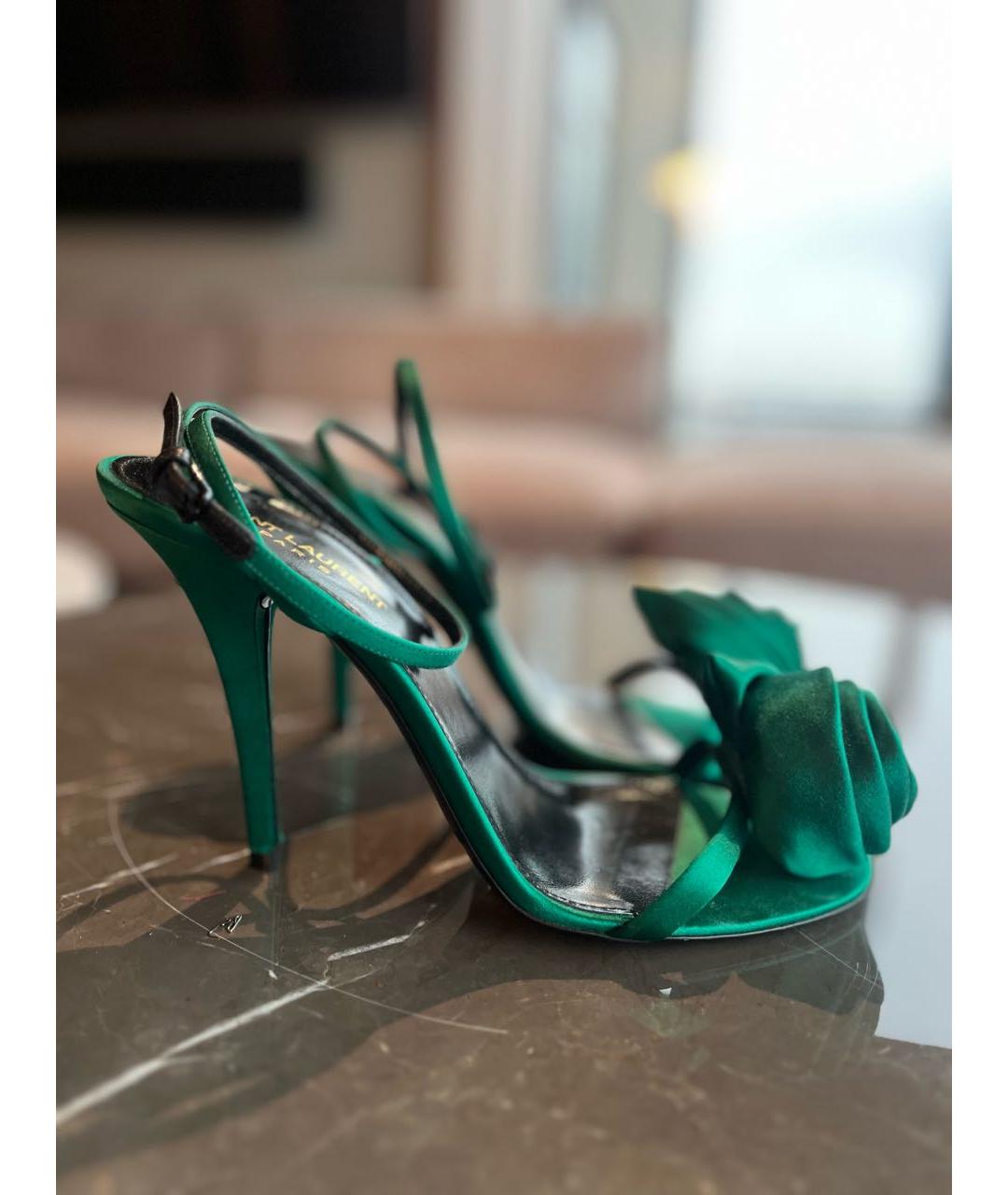 SAINT LAURENT Зеленые текстильные босоножки, фото 9