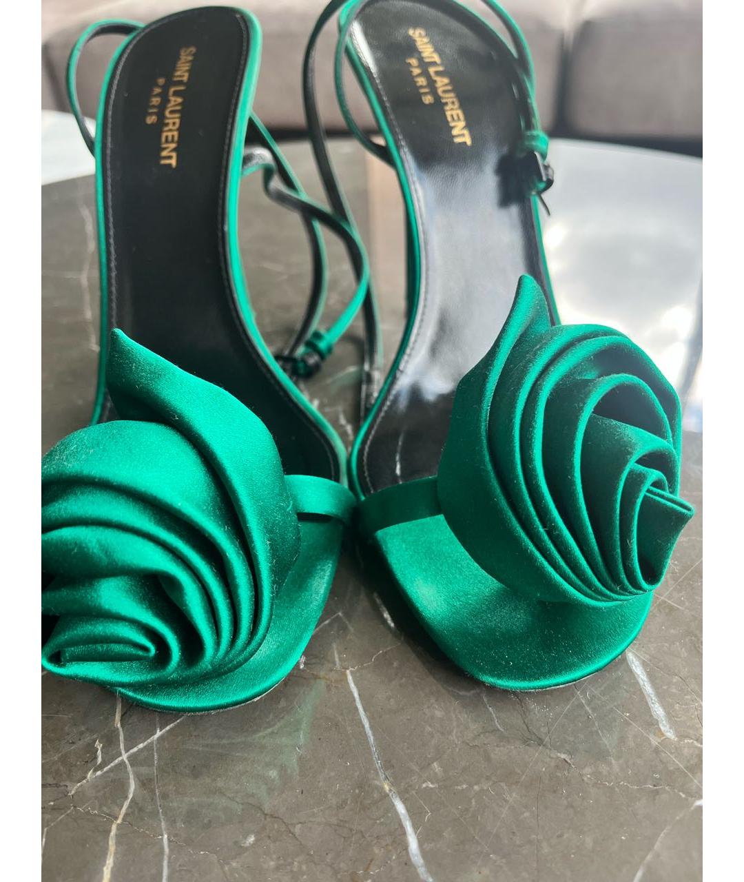 SAINT LAURENT Зеленые текстильные босоножки, фото 2