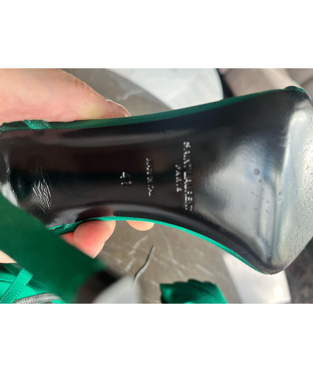 SAINT LAURENT Зеленые текстильные босоножки, фото 8
