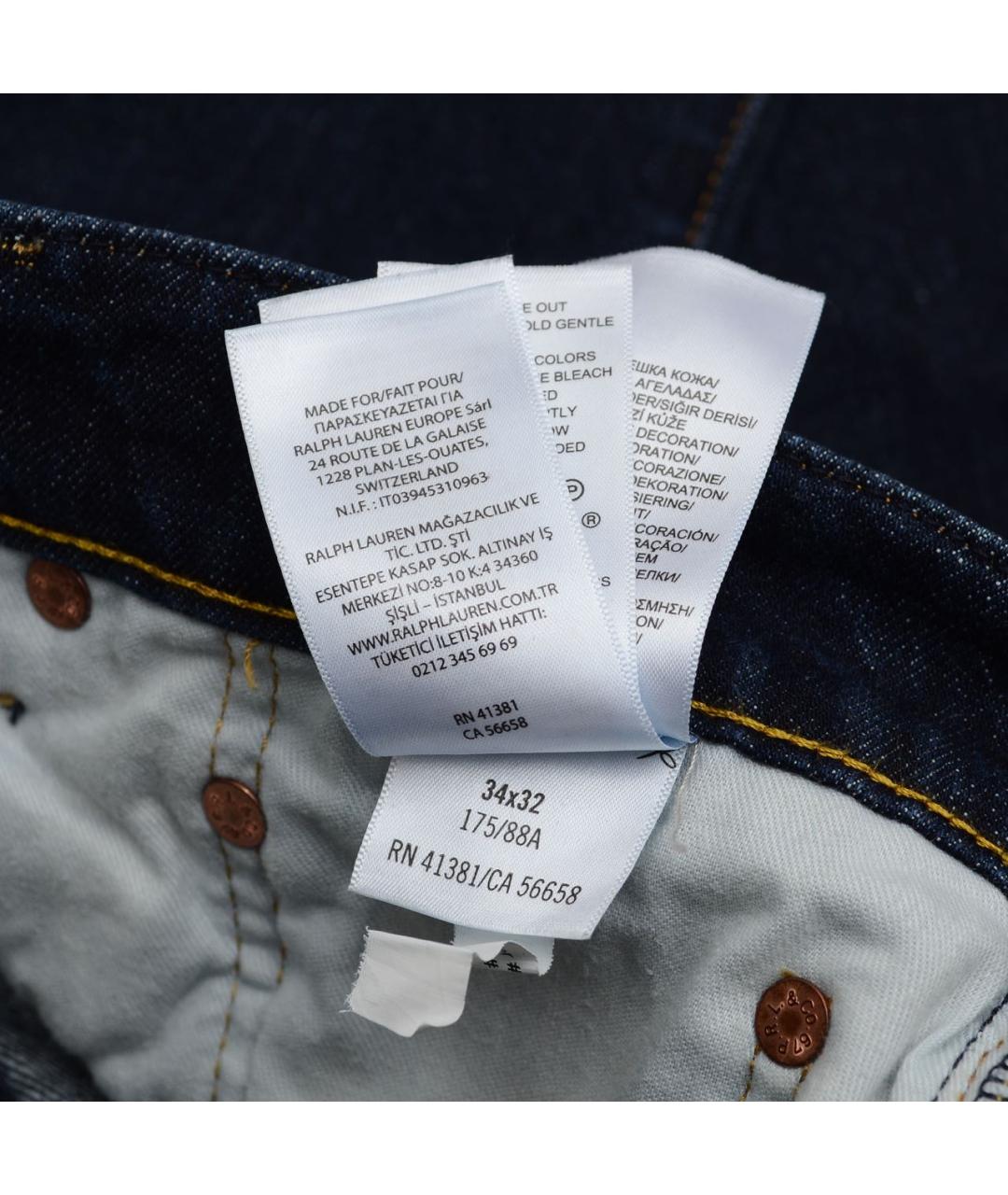 POLO RALPH LAUREN Темно-синие хлопко-эластановые прямые джинсы, фото 6