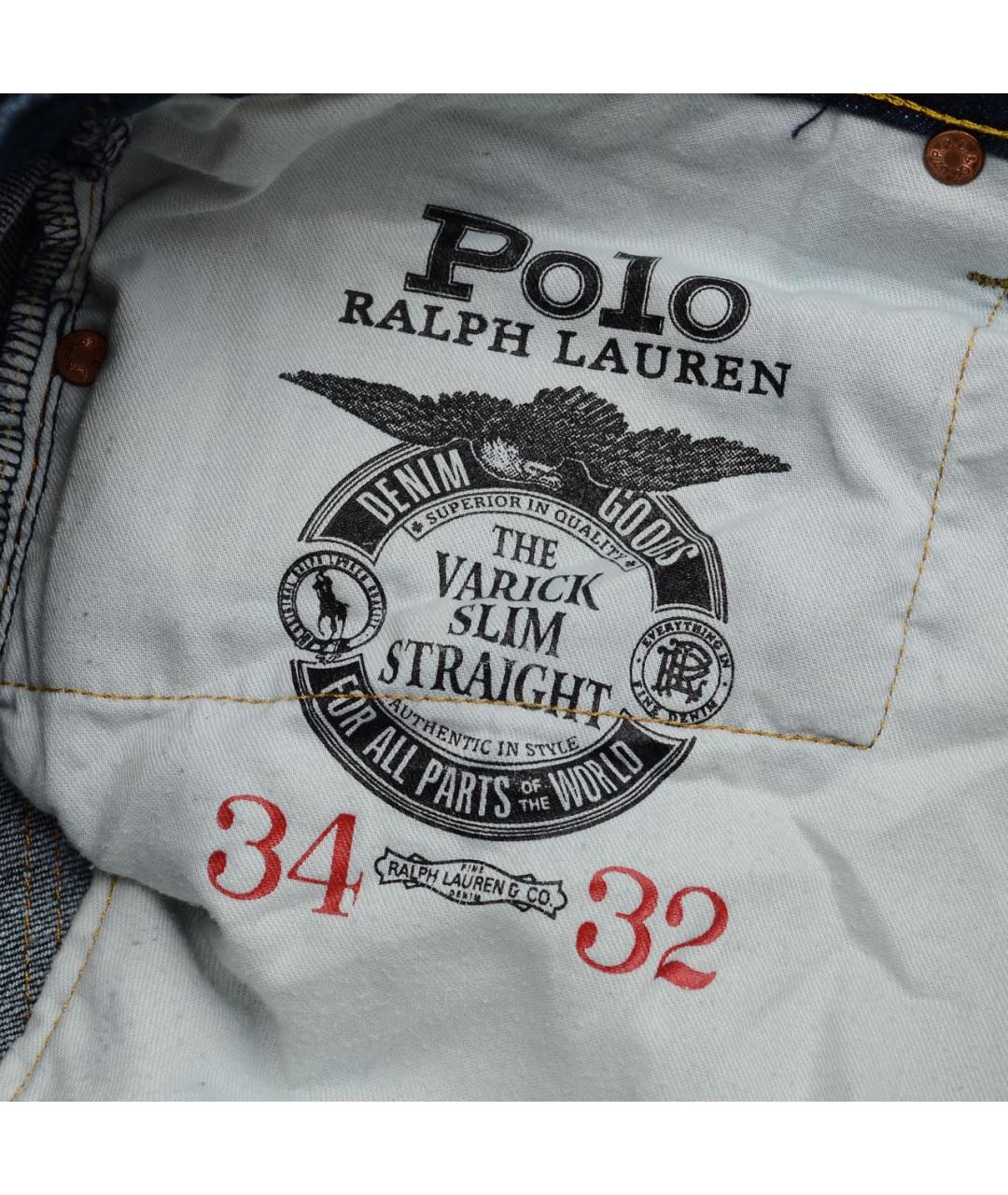 POLO RALPH LAUREN Темно-синие хлопко-эластановые прямые джинсы, фото 5