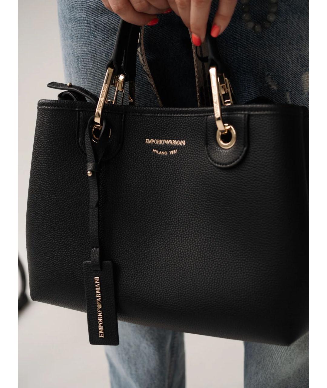 EMPORIO ARMANI Черная сумка с короткими ручками из искусственной кожи, фото 2