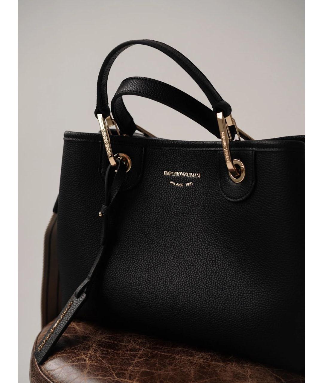 EMPORIO ARMANI Черная сумка с короткими ручками из искусственной кожи, фото 4
