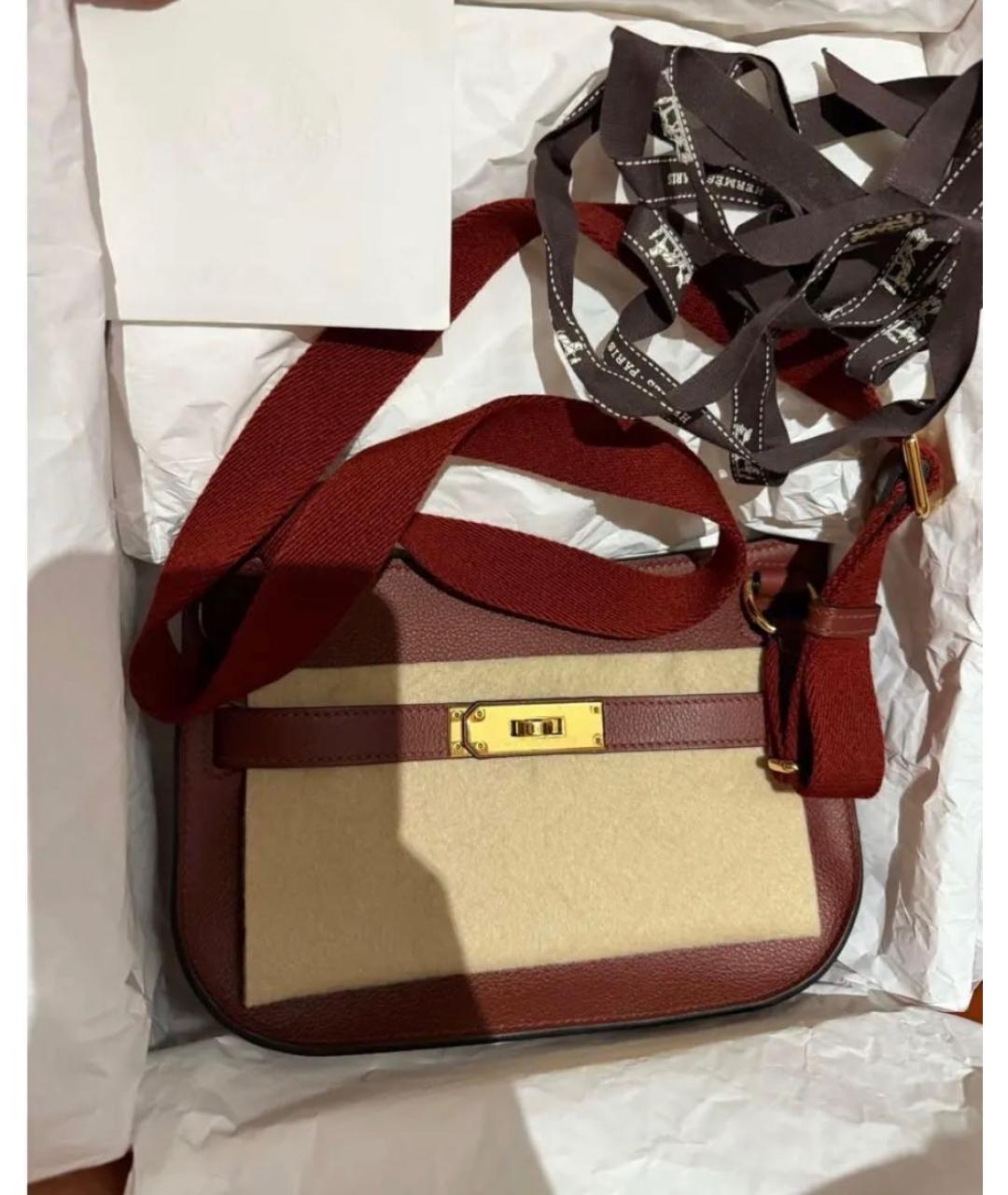 HERMES Бордовая кожаная сумка через плечо, фото 4