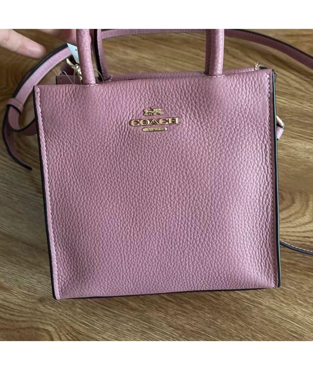 COACH Коралловая кожаная сумка с короткими ручками, фото 2