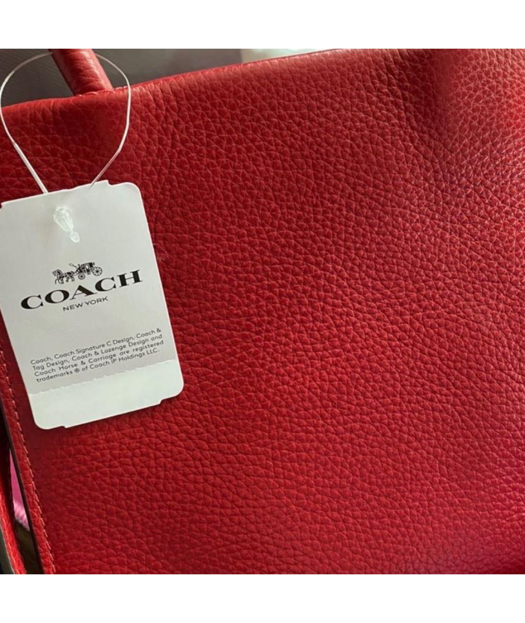 COACH Бордовая кожаная сумка с короткими ручками, фото 5