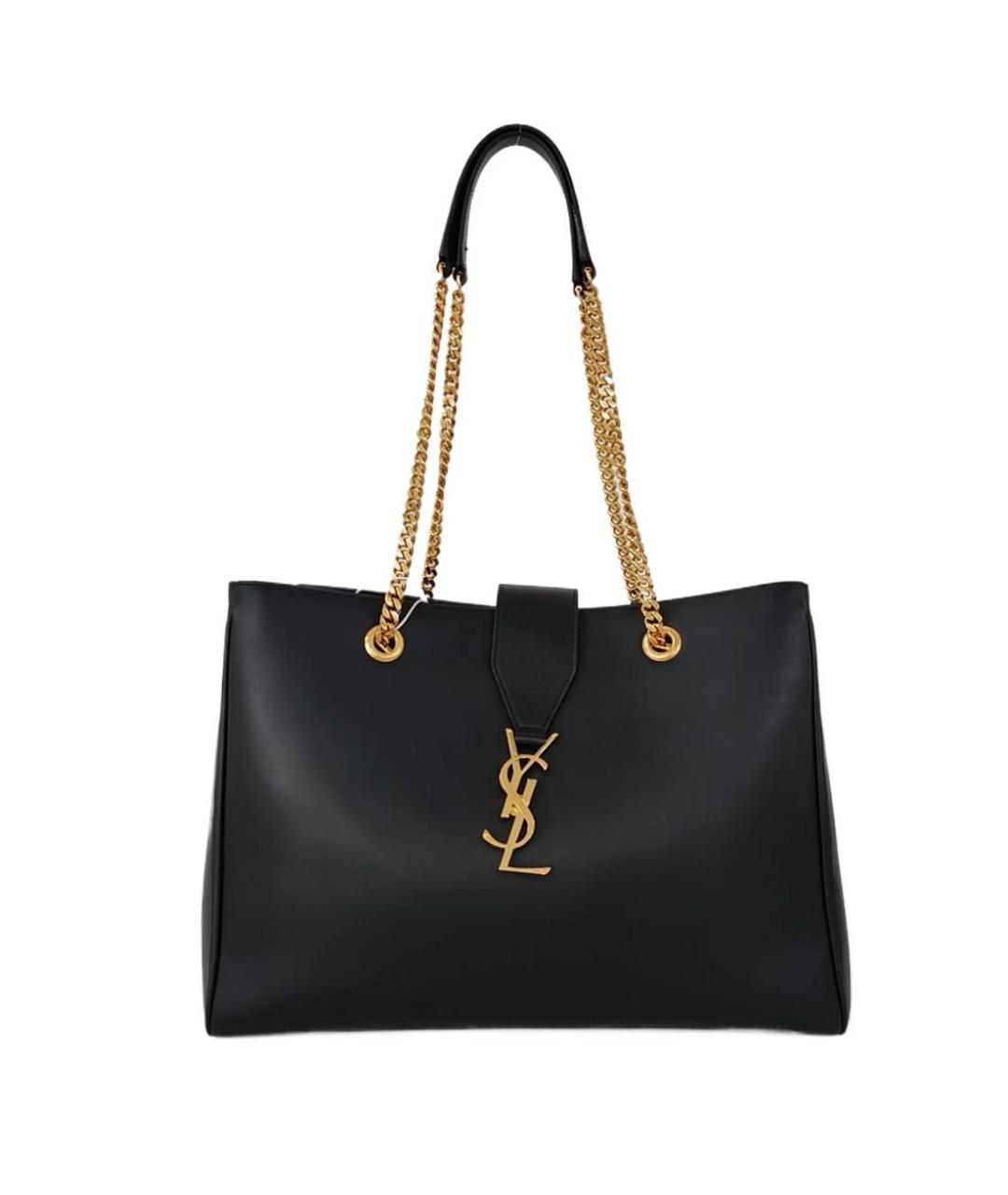 SAINT LAURENT Черная кожаная сумка тоут, фото 1