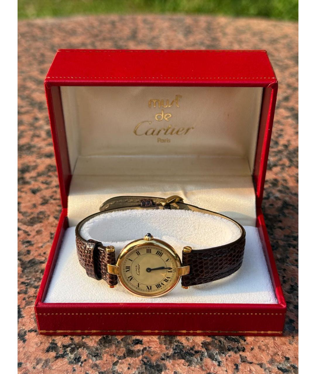 CARTIER Коричневые позолоченные часы, фото 4