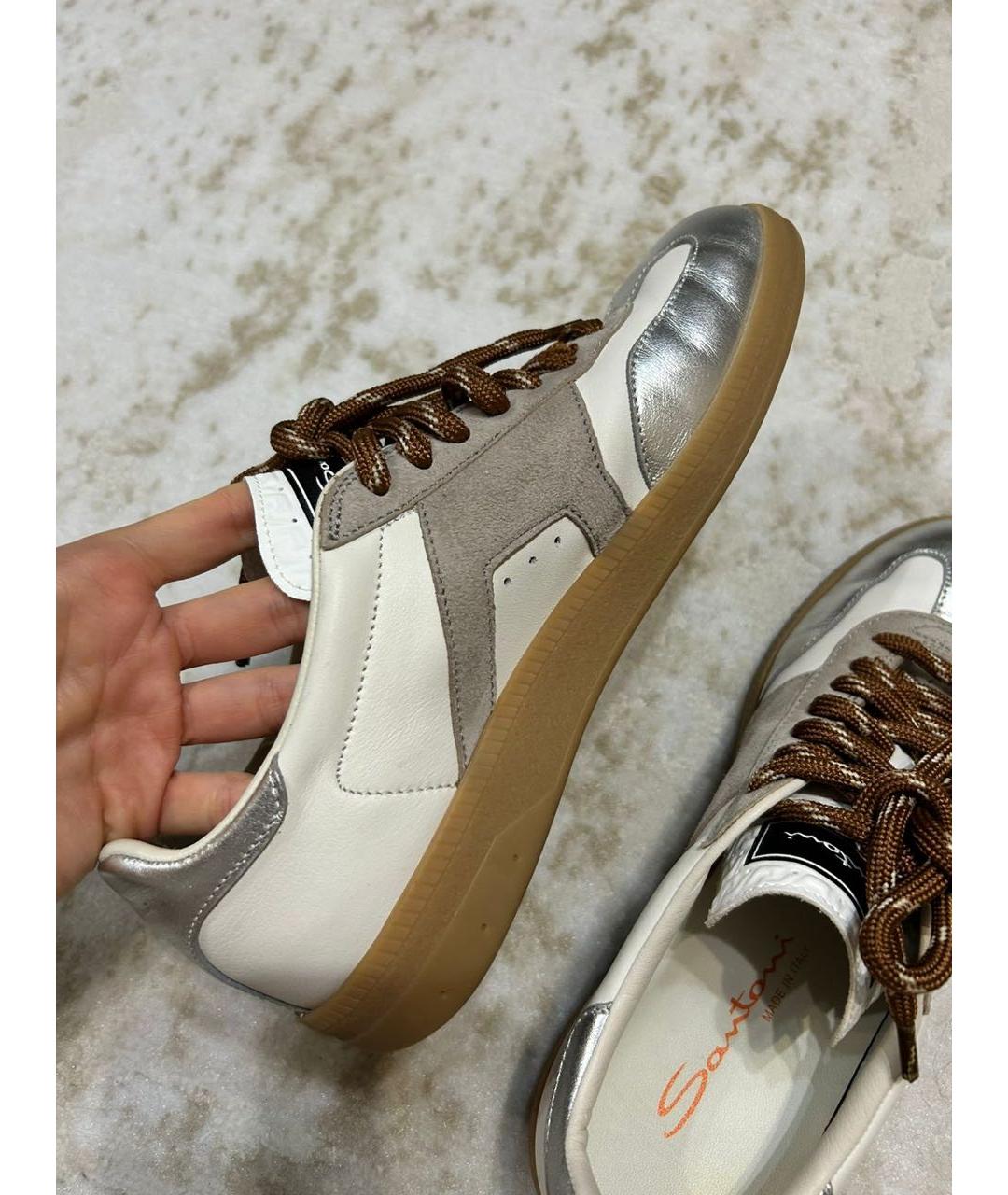 SANTONI Белые кожаные кеды, фото 6